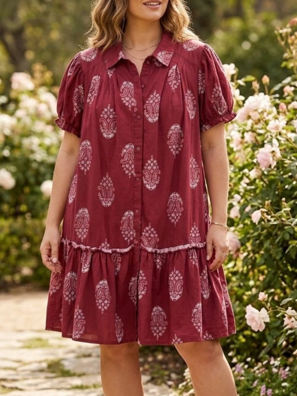 Belle Isle by Torrid Burgundy Paisley Tiered Dress Plus Sz 1/1X Cottagecore Boho